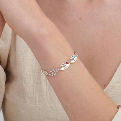 Mother Leaf Bracelet With Birthstone Personalized Name Bracelet