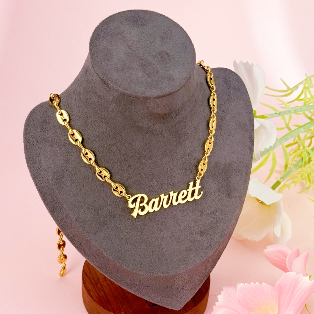 Personalized Mariner Chain Name Necklace and Chunky Hoop Earrings Jewelry Set