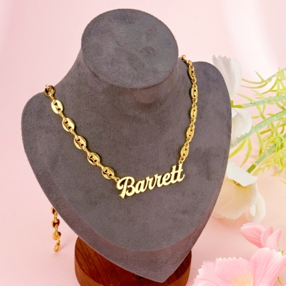 Personalized Mariner Chain Name Necklace and Chunky Hoop Earrings Jewelry Set