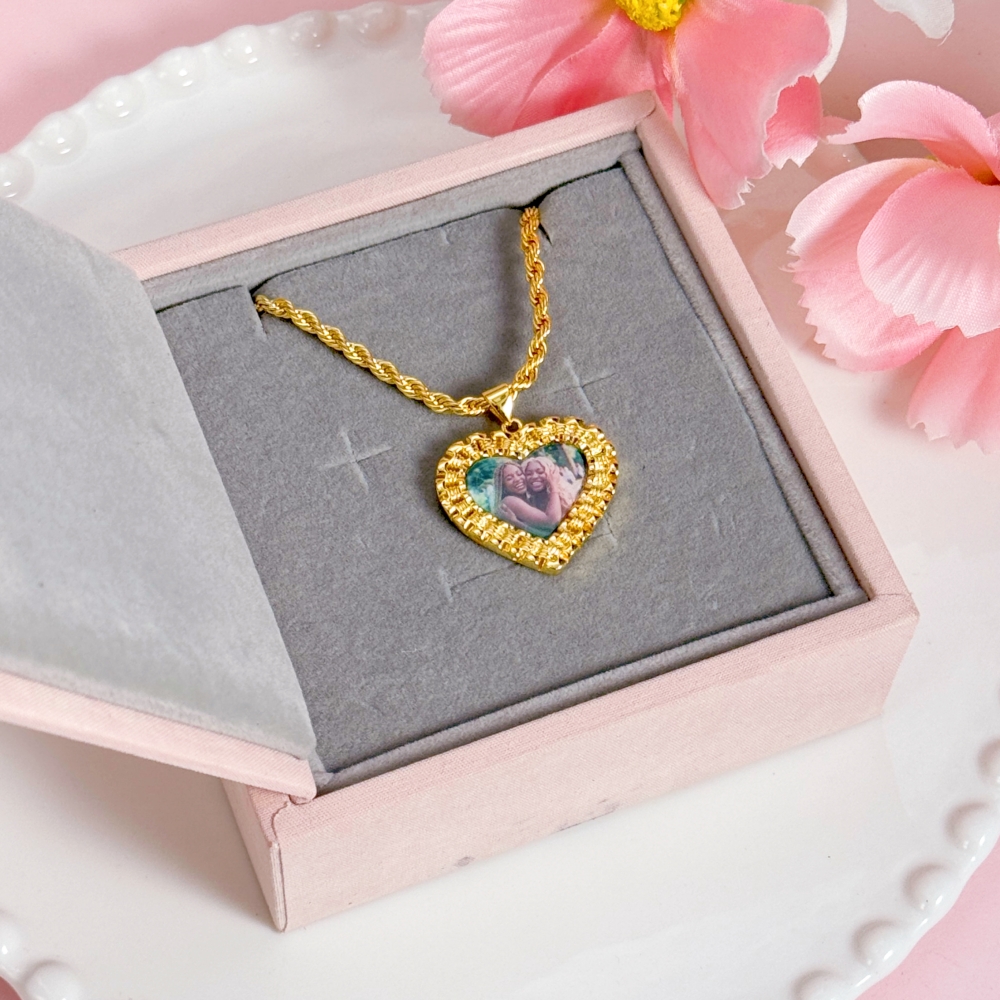 RX Style Heart Charm Pendant Custom Photo Necklace Memorial Neckalce