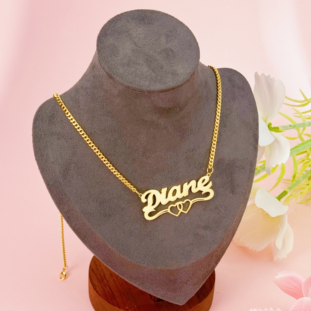 Gold Plated Personalized Double Hearts Nameplate Necklace