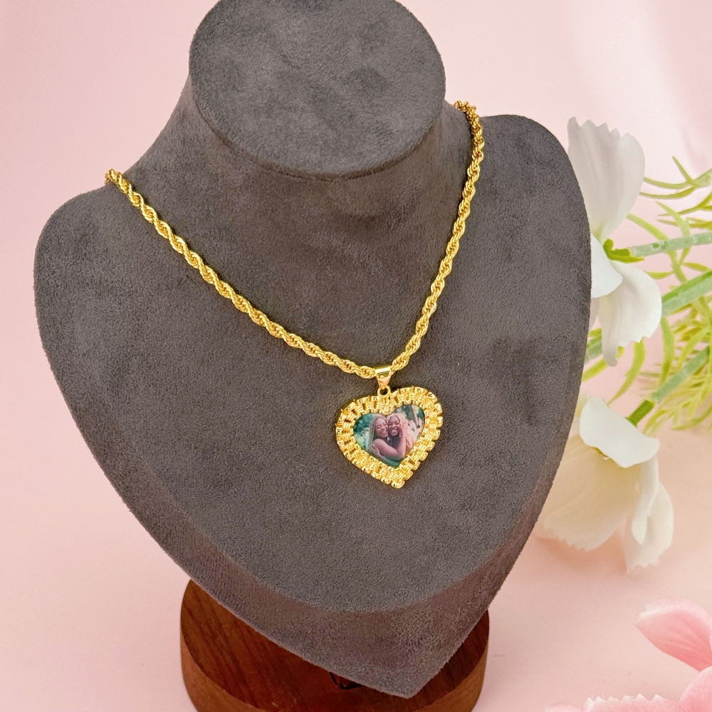 RX Style Heart Charm Pendant Custom Photo Necklace Memorial Neckalce