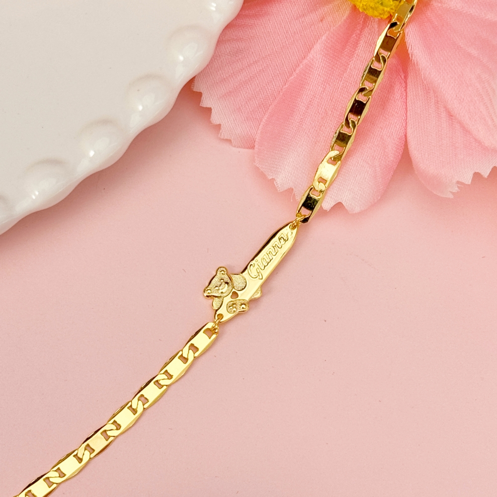 Gold Plated Personalized Teddy Bear Cute ID Bracelet