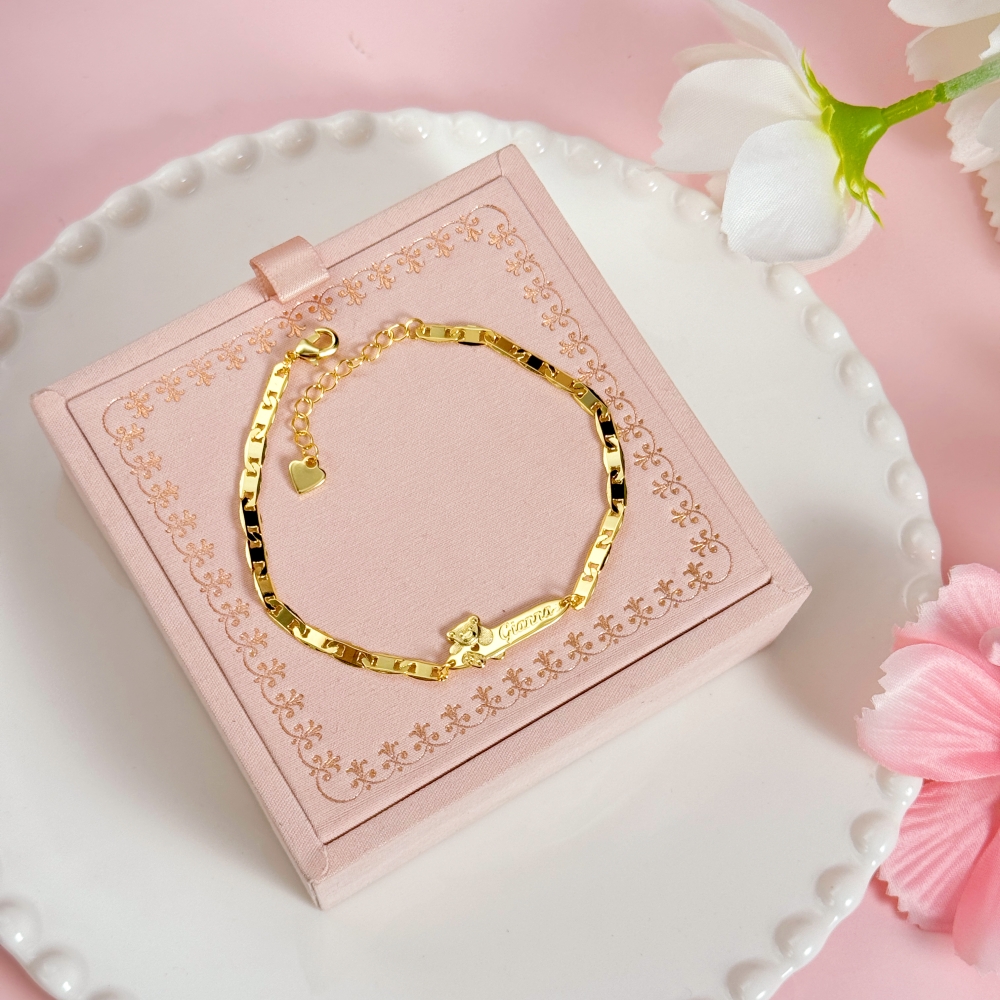 Gold Plated Personalized Teddy Bear Cute ID Bracelet