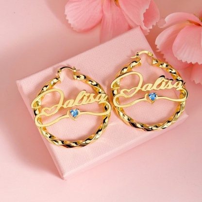 Custom Dainty Birthstone Heart Name Jewelry Set Engraving ID Set