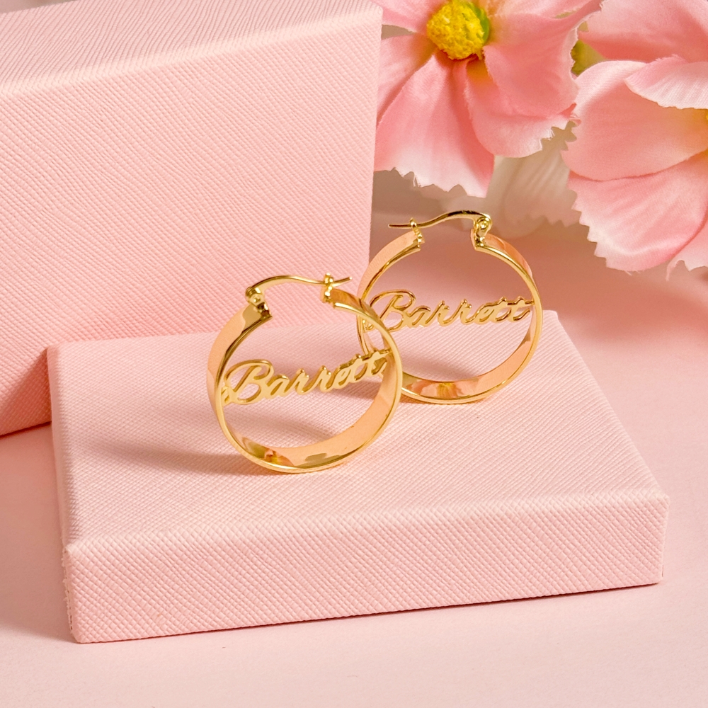 Personalized Mariner Chain Name Necklace and Chunky Hoop Earrings Jewelry Set