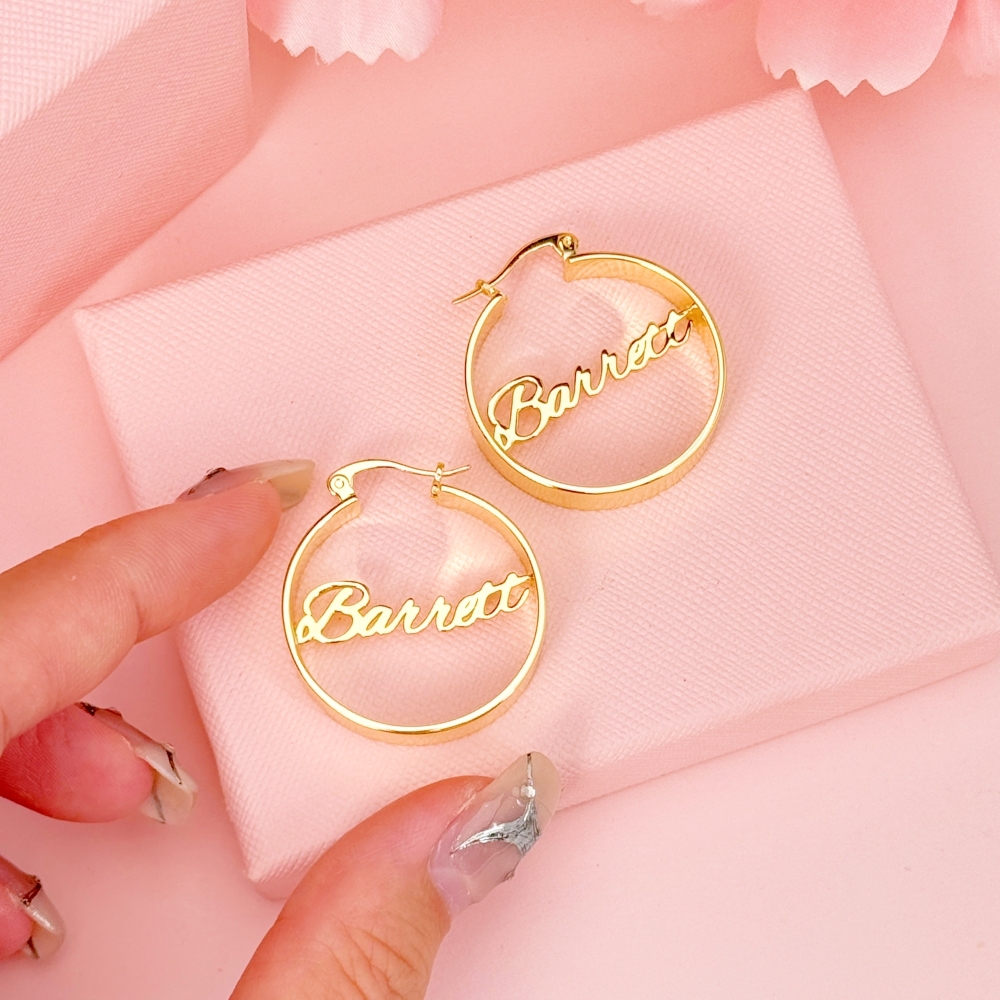 Personalized Mariner Chain Name Necklace and Chunky Hoop Earrings Jewelry Set