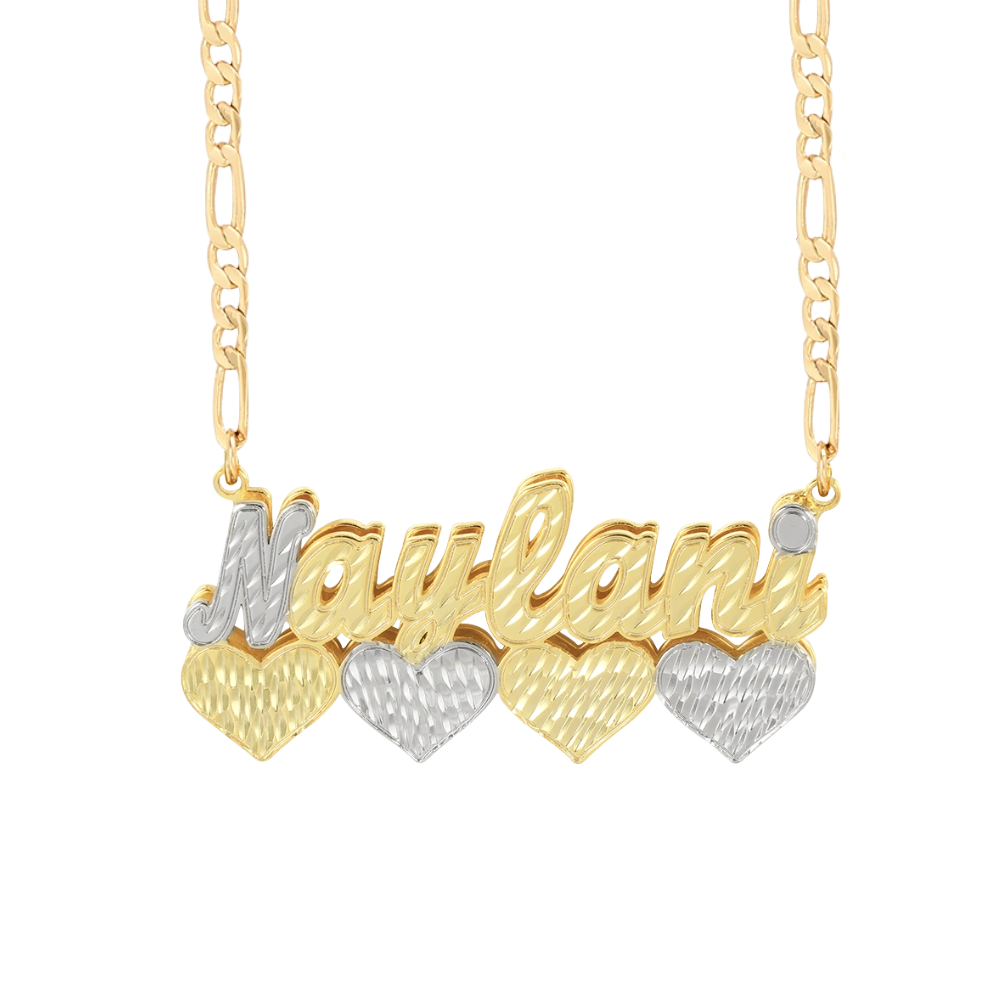 Custom Double Layer Four Hearts Two Tone Name Necklace