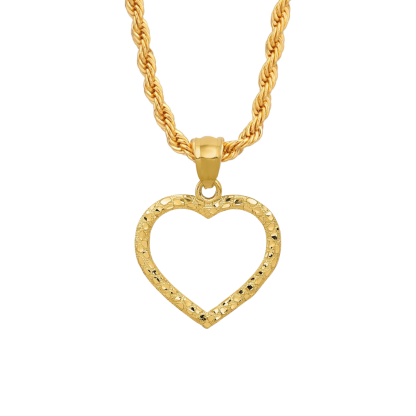 Nugget Style Hollow Heart Pendant Charm Necklace Gold Plated