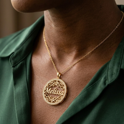 Custom Round Pendant Flower Name Necklace For Mom