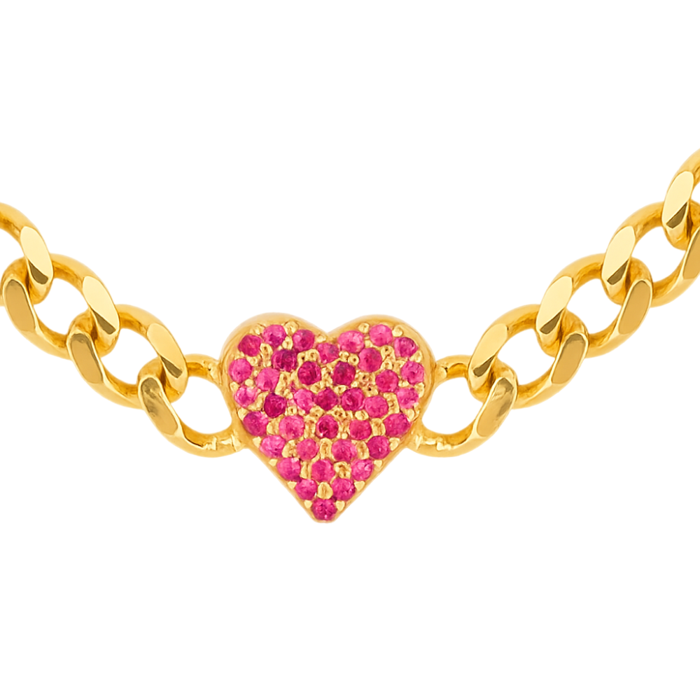 Pink Zirconia Heart Cuban Chain Necklace Choker