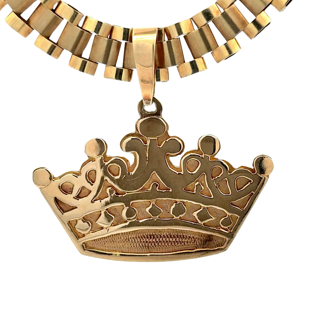 Rolex Style Chain Gold Plated Crown Pendant Necklace 10mm Width