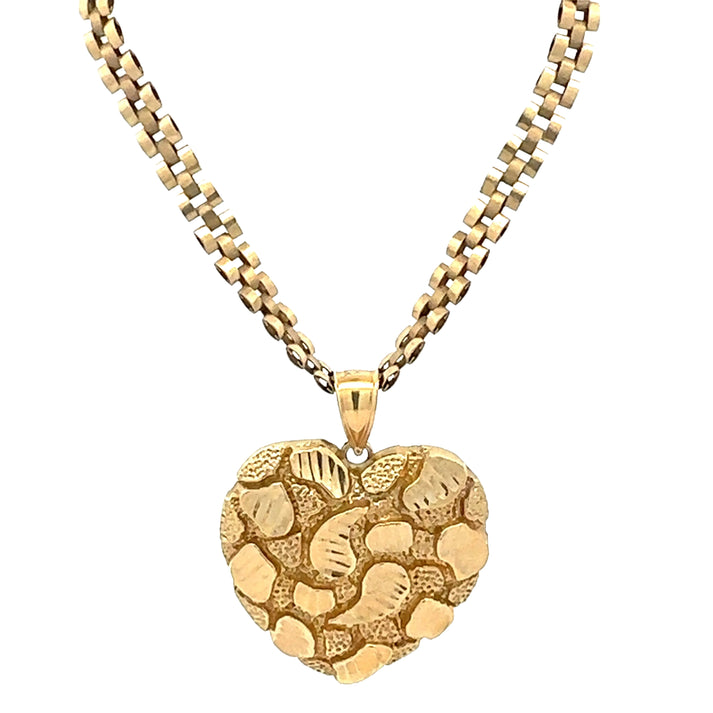 Rolex Chain Gold Plated Heart Nugget Pendant Necklace 6mm Width