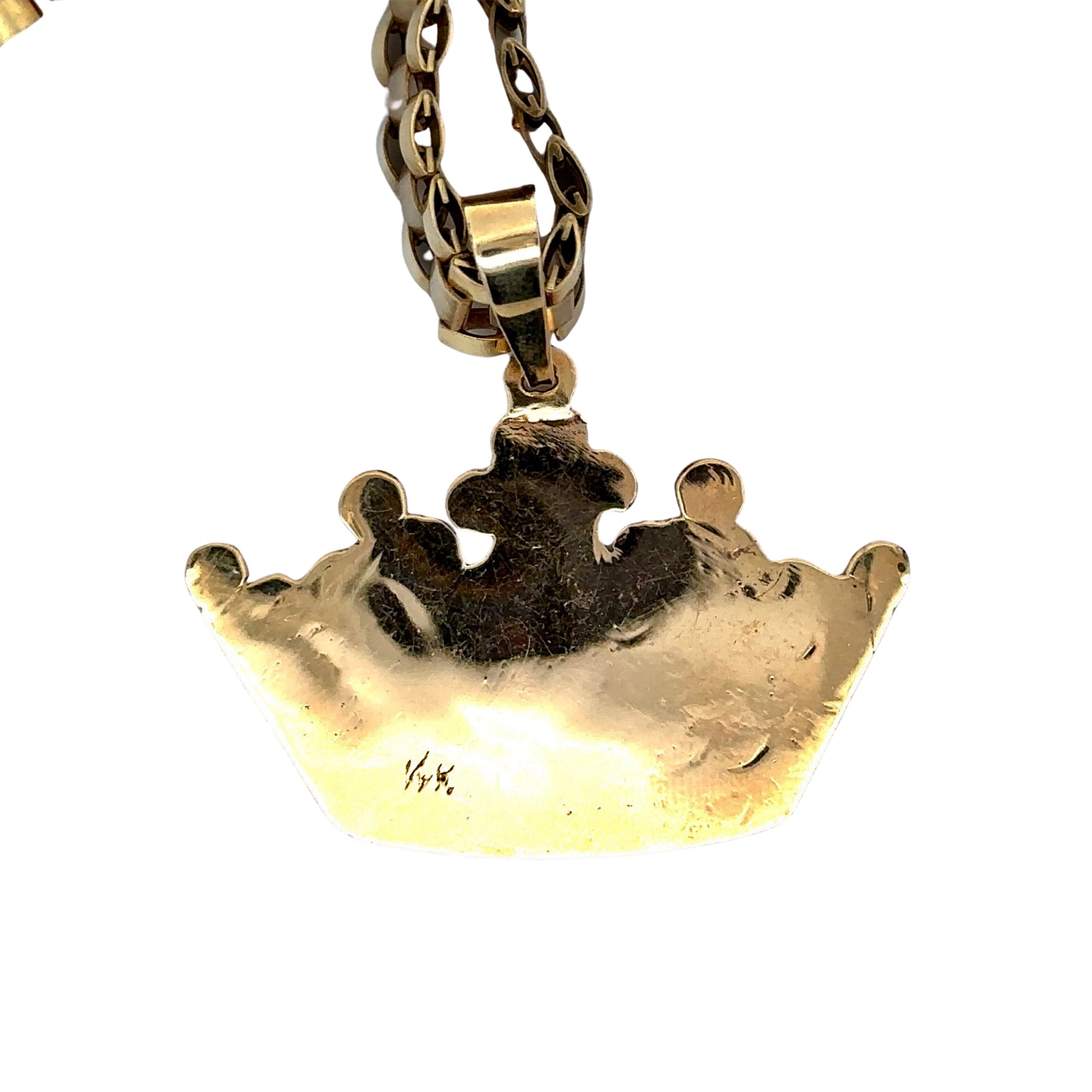 Rolex Style Chain Gold Plated Crown Pendant Necklace 10mm Width