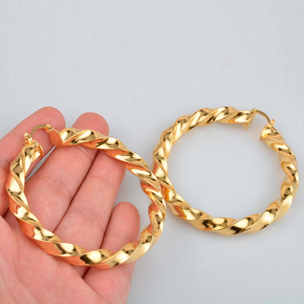 Twisted 30mm/60mm/70mm Gold Plated Hoop Earrings