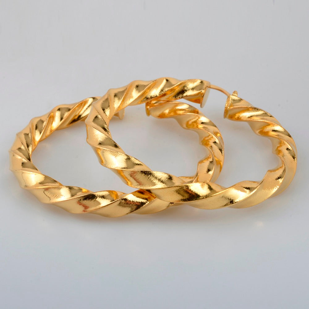 Twisted 30mm/60mm/70mm Gold Plated Hoop Earrings
