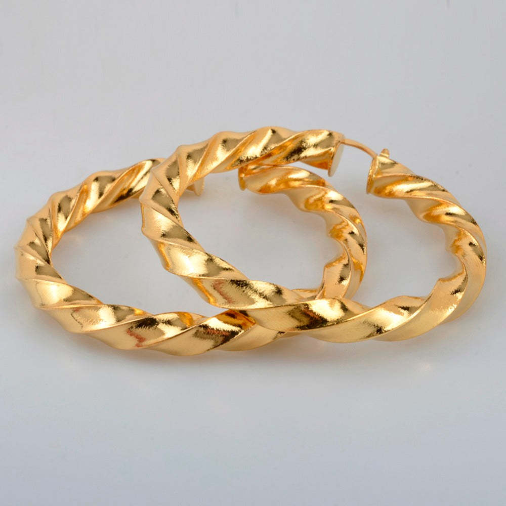 Twisted 30mm/60mm/70mm Gold Plated Hoop Earrings