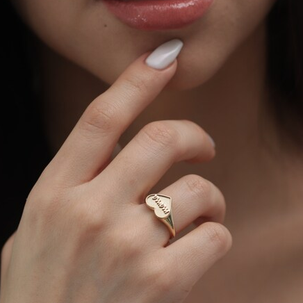Heart Shaped Ring Gold Plated Custom Engraved Name Ring