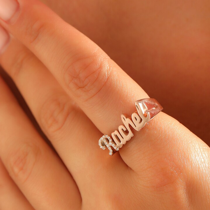 Gold Plated Custom Cubic Zirconia Name Ring