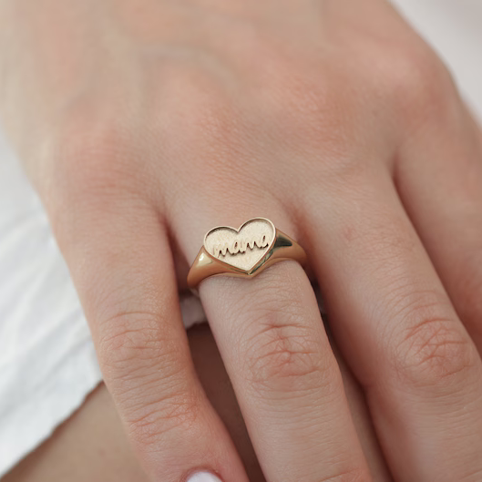 Heart Shaped Ring Gold Plated Custom Engraved Name Ring