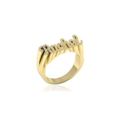 Gold Plated Custom Cubic Zirconia Name Ring