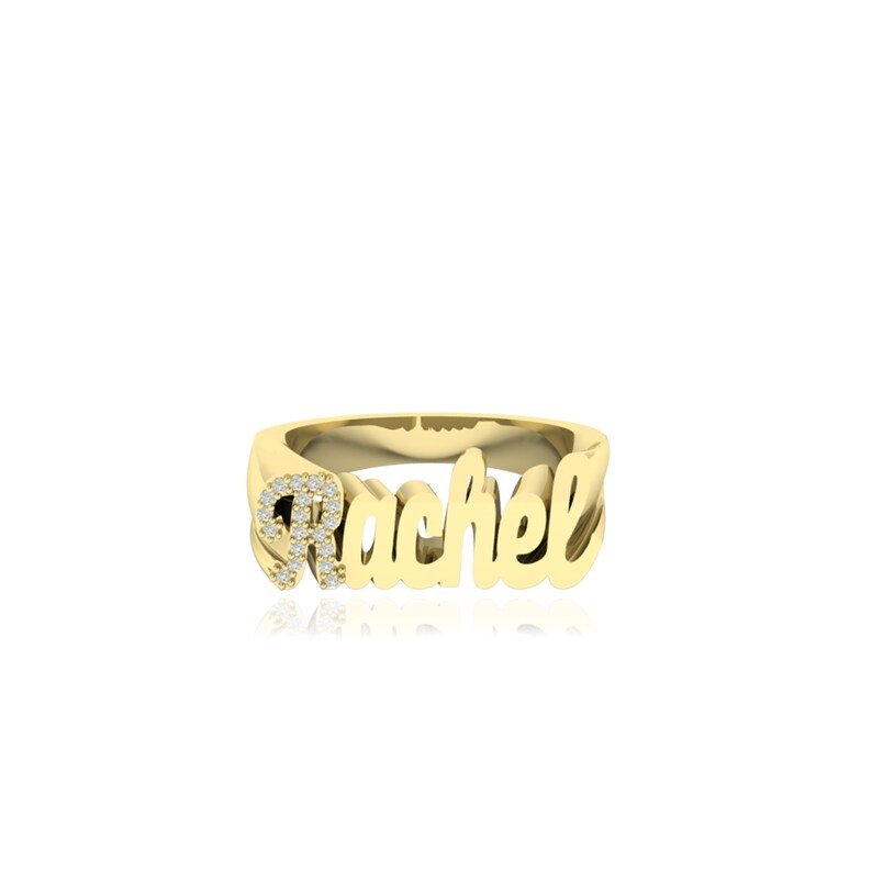 Gold Plated Custom Cubic Zirconia Name Ring