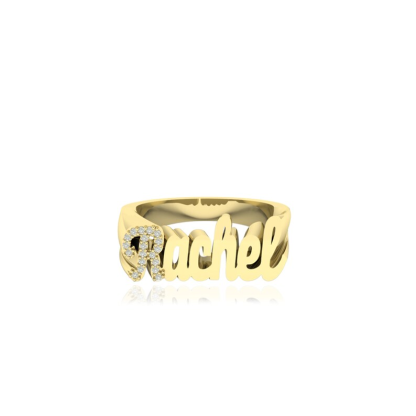 Gold Plated Custom Cubic Zirconia Name Ring