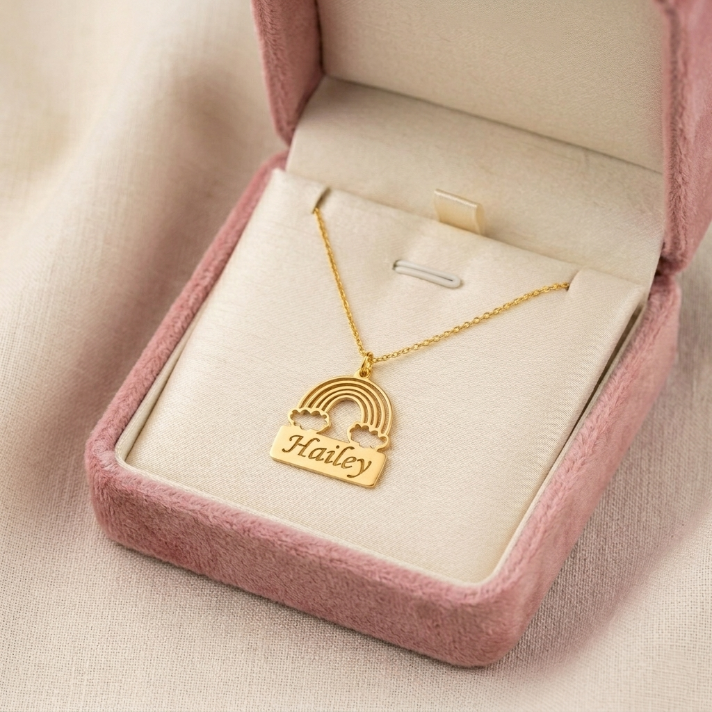 Custom Rainbow Bar Engraved Name Necklace Gold Plated