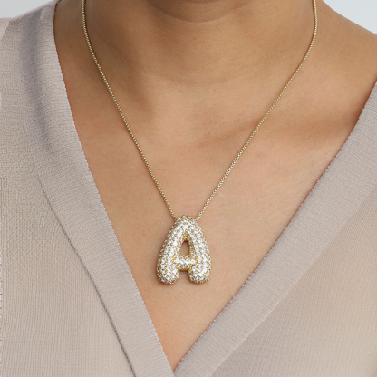 Bubble Initial Diamond Necklace Custom Letter Necklace