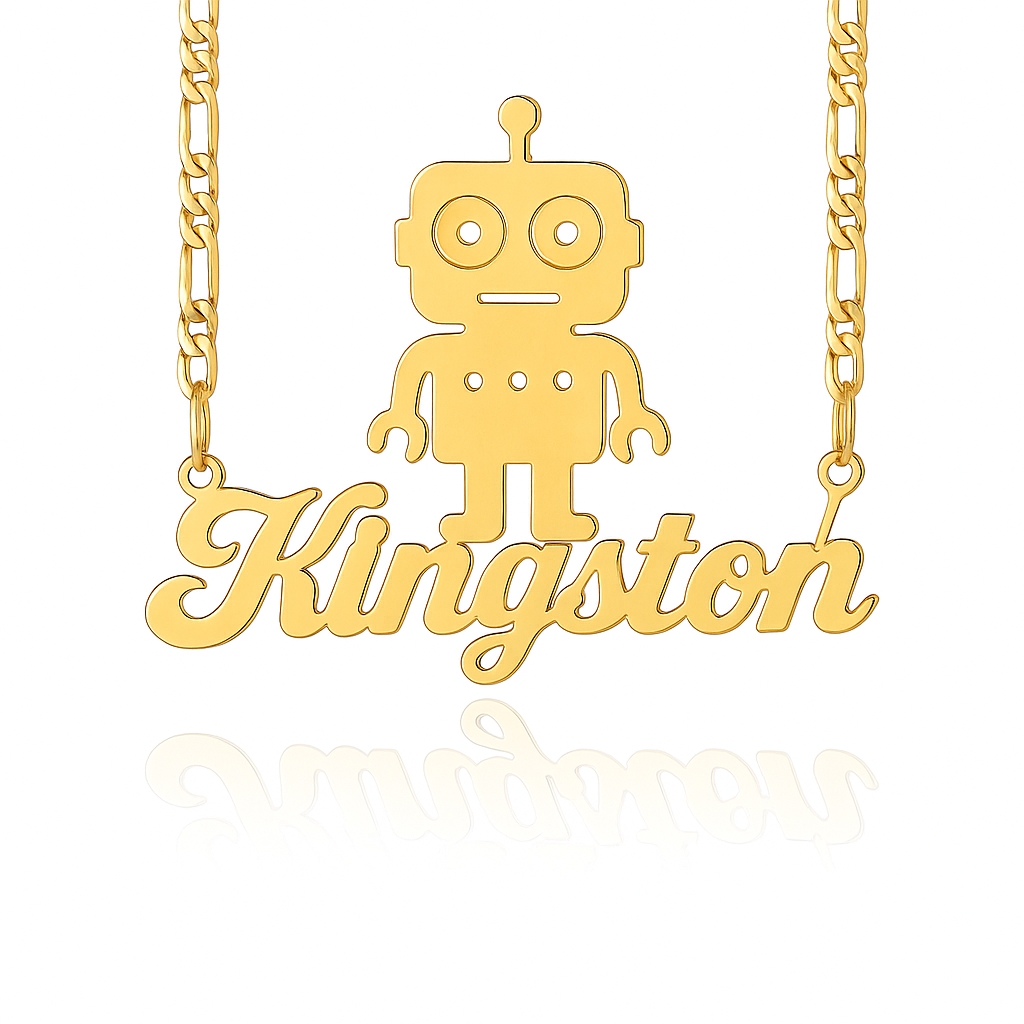 Personalized Gold Plated Robot Nameplate Necklace Gift For Boys