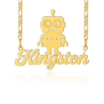 Personalized Gold Plated Robot Nameplate Necklace Gift For Boys