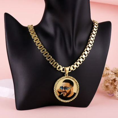 Personalized Round Photo Pendant Custom Photo Necklace with RX Style Chain