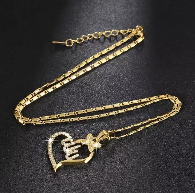Heart Zircon Necklace Arabic Muslim Islamic Allah Necklace