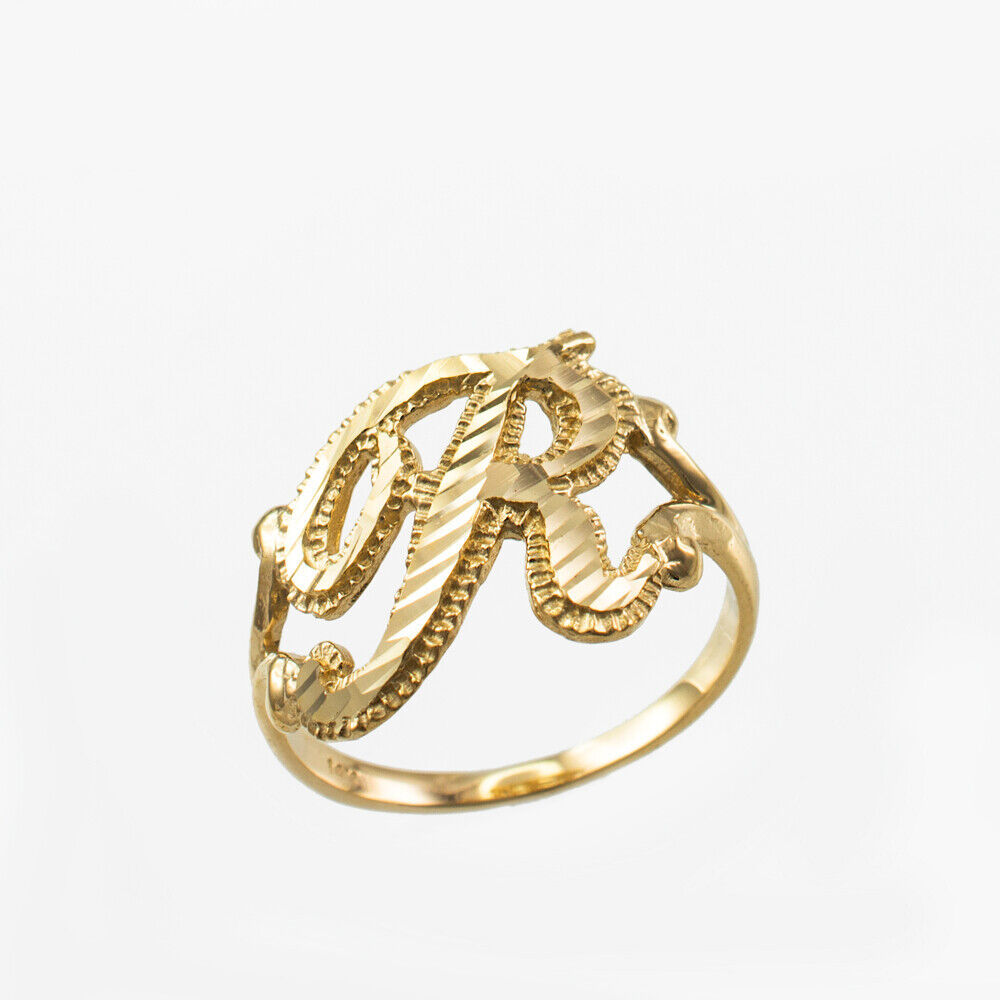 Diamond Cut Letter Initial Ring Personalized Custom Initial Ring