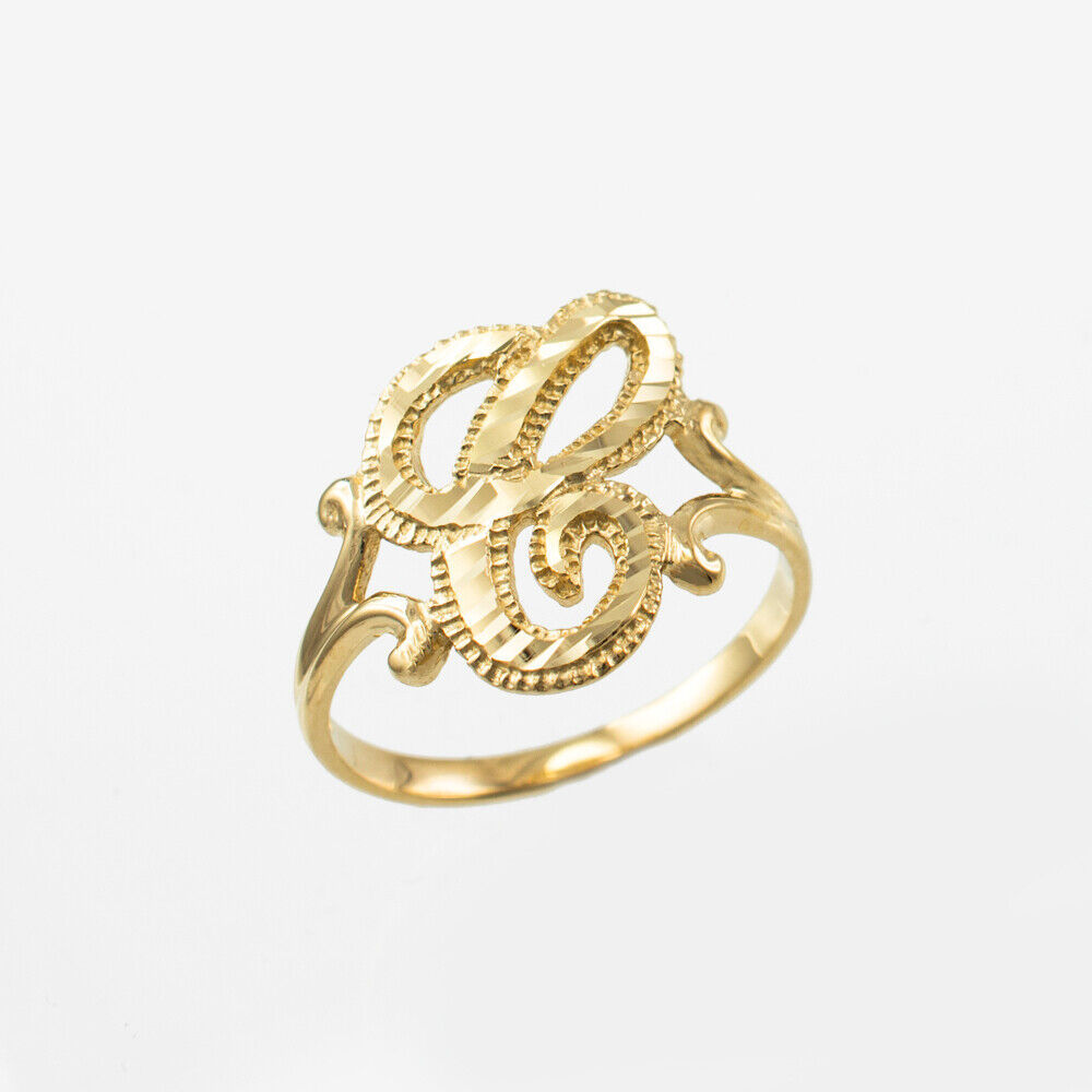 Diamond Cut Letter Initial Ring Personalized Custom Initial Ring