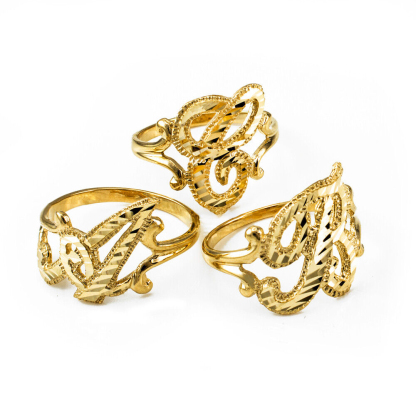Diamond Cut Letter Initial Ring Personalized Custom Initial Ring