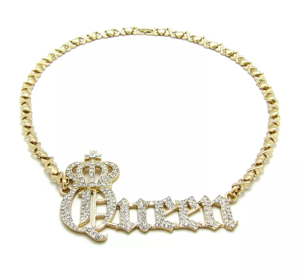 Iced Out Cubic Zirconia Crown Nameplated Pendant Personalized Name Necklace