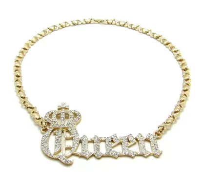 Iced Out Cubic Zirconia Crown Nameplated Pendant Personalized Name Necklace
