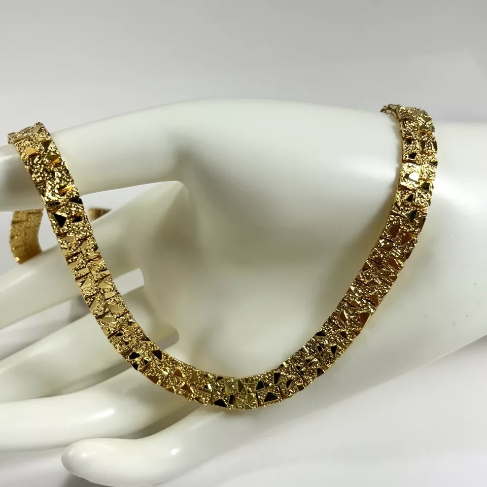 Gold Plated Nugget Chain Necklace 7mm Width