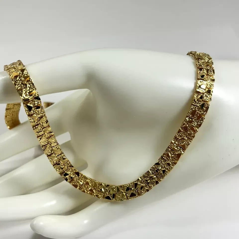 Gold Plated Nugget Chain Necklace 7mm Width