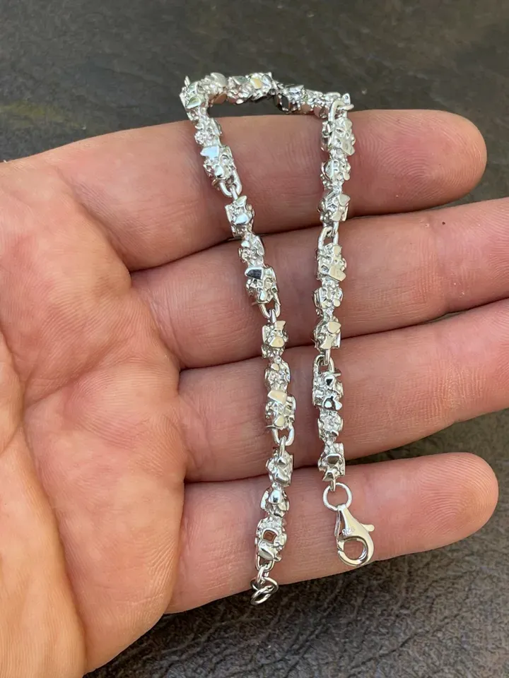 Nugget Style Bracelet White Gold Plated Mens Bracelet