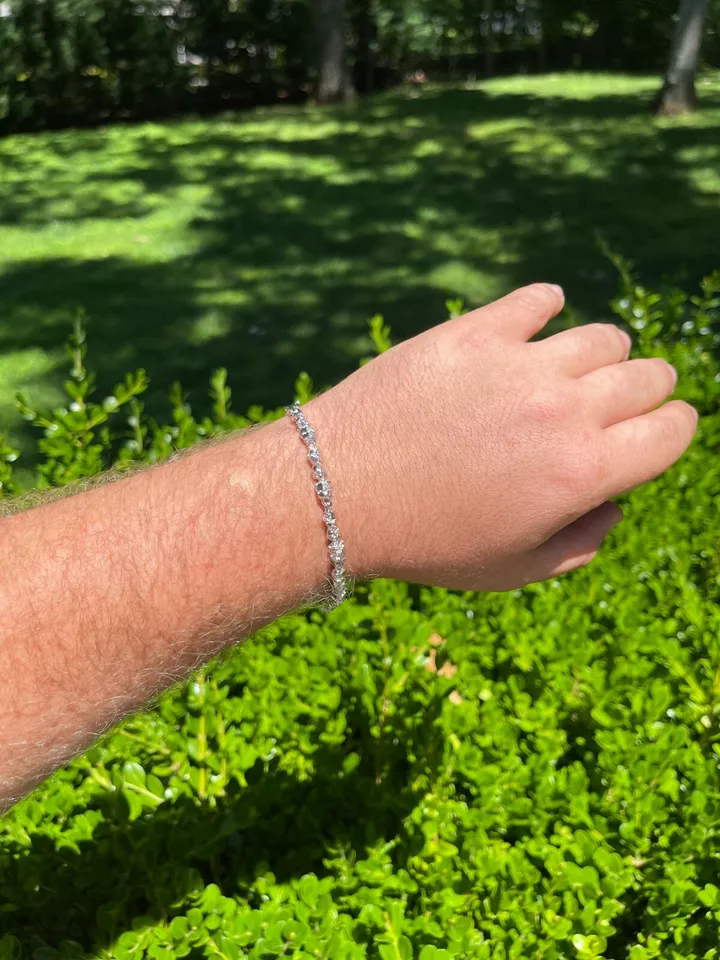 Nugget Style Bracelet White Gold Plated Mens Bracelet