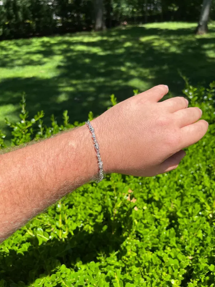 Nugget Style Bracelet White Gold Plated Mens Bracelet