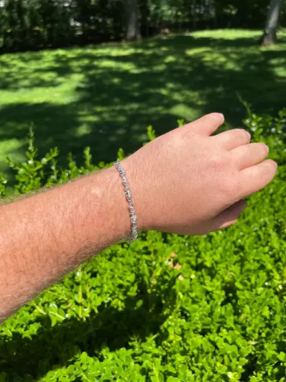 Nugget Style Bracelet White Gold Plated Mens Bracelet
