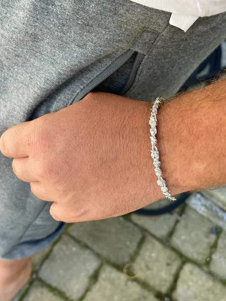 Nugget Style Bracelet White Gold Plated Mens Bracelet