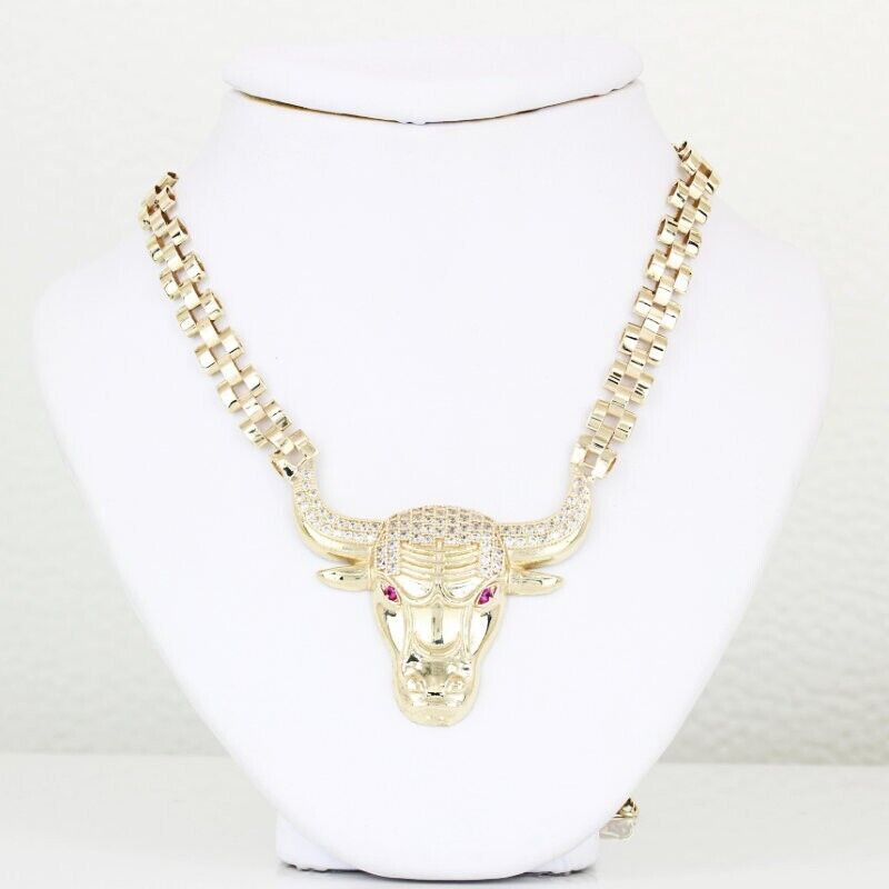 Rolex Style Gold Plated Chicago Bulls Cubic Zirconia Necklace 6mm Widt