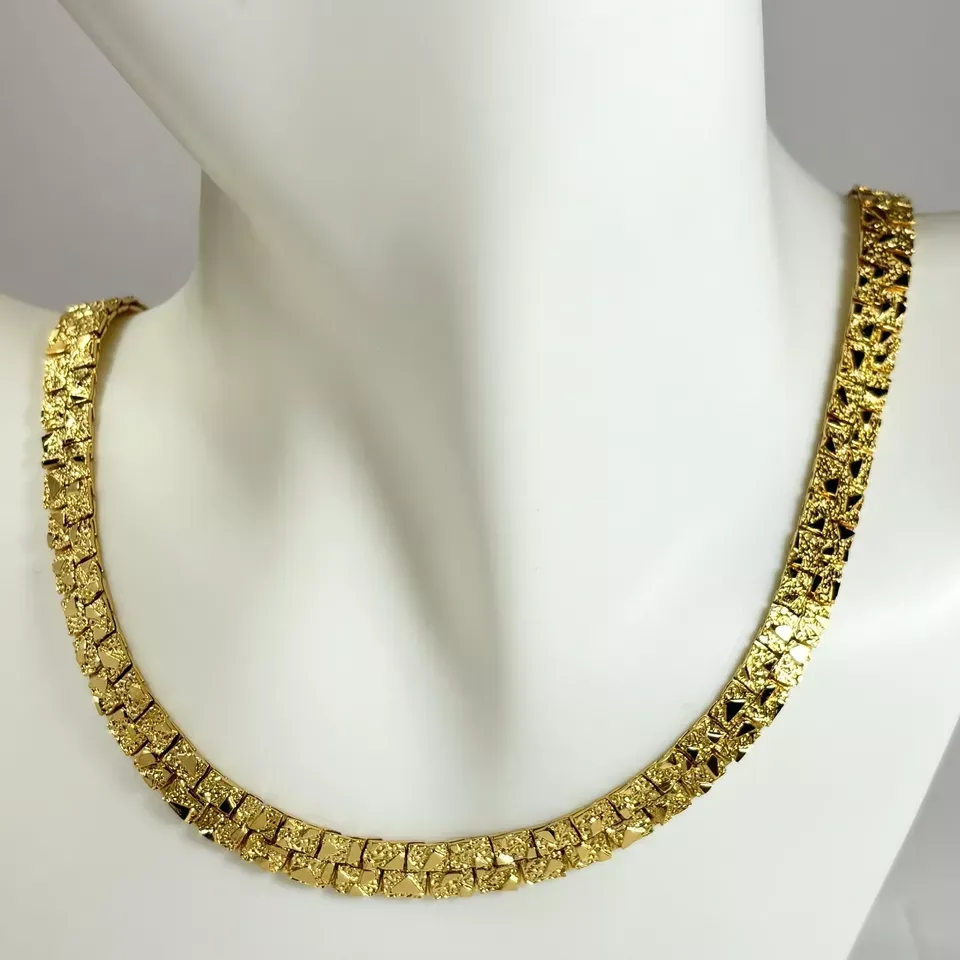 Gold Plated Nugget Chain Necklace 7mm Width
