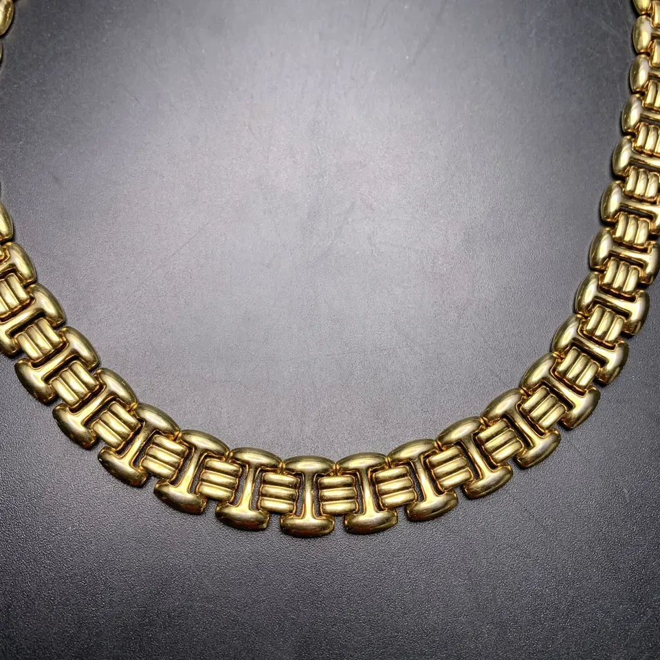 Fancy Link Collar Necklace Gold Plated 80s 90s Classic Vintage Necklace