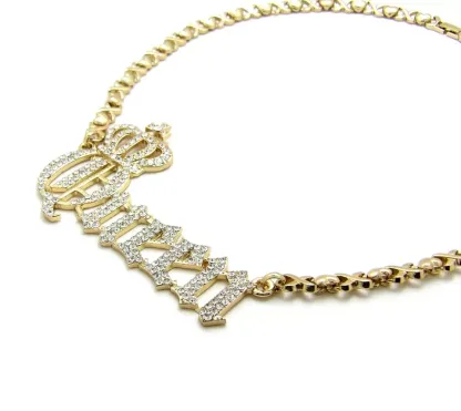 Iced Out Cubic Zirconia Crown Nameplated Pendant Personalized Name Necklace