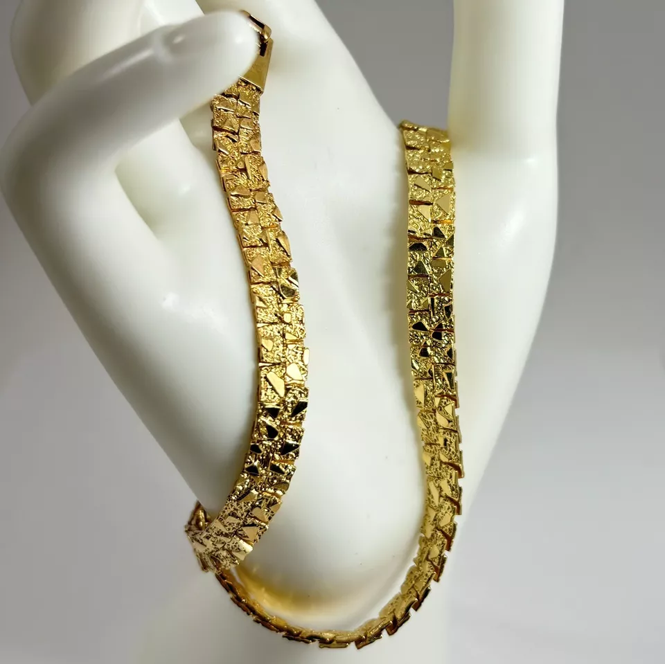 Gold Plated Nugget Chain Necklace 7mm Width